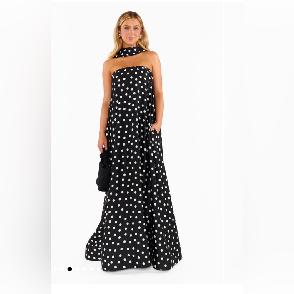 Show me your mumu tinsley dress -Black & White Polka Dot strapless w/ neck scarf